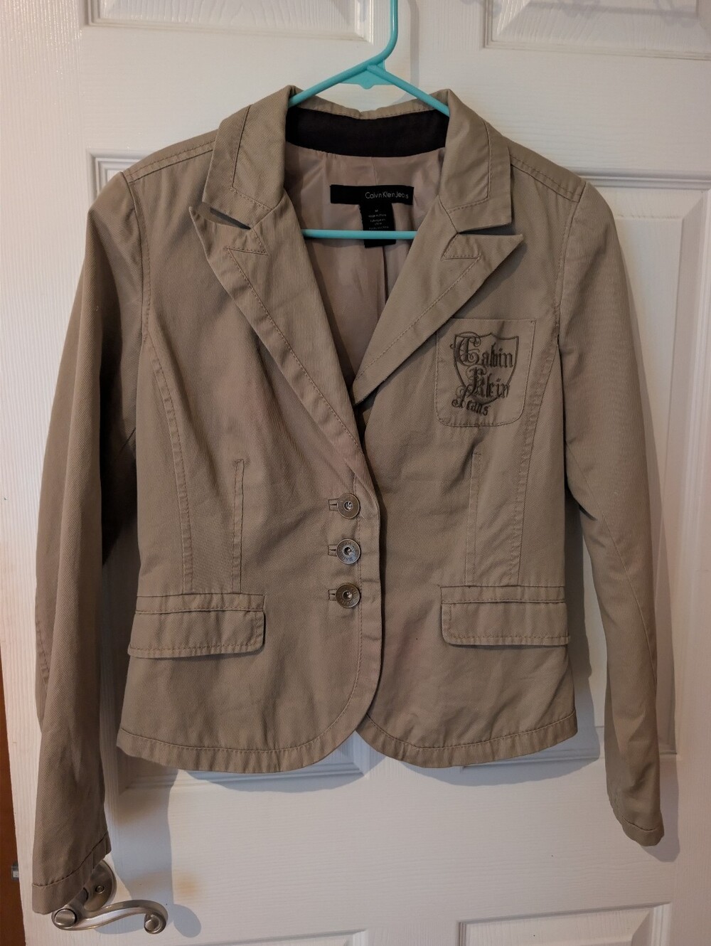 Calvin Klein Women's Taupe Three-Button Tailored Blazer